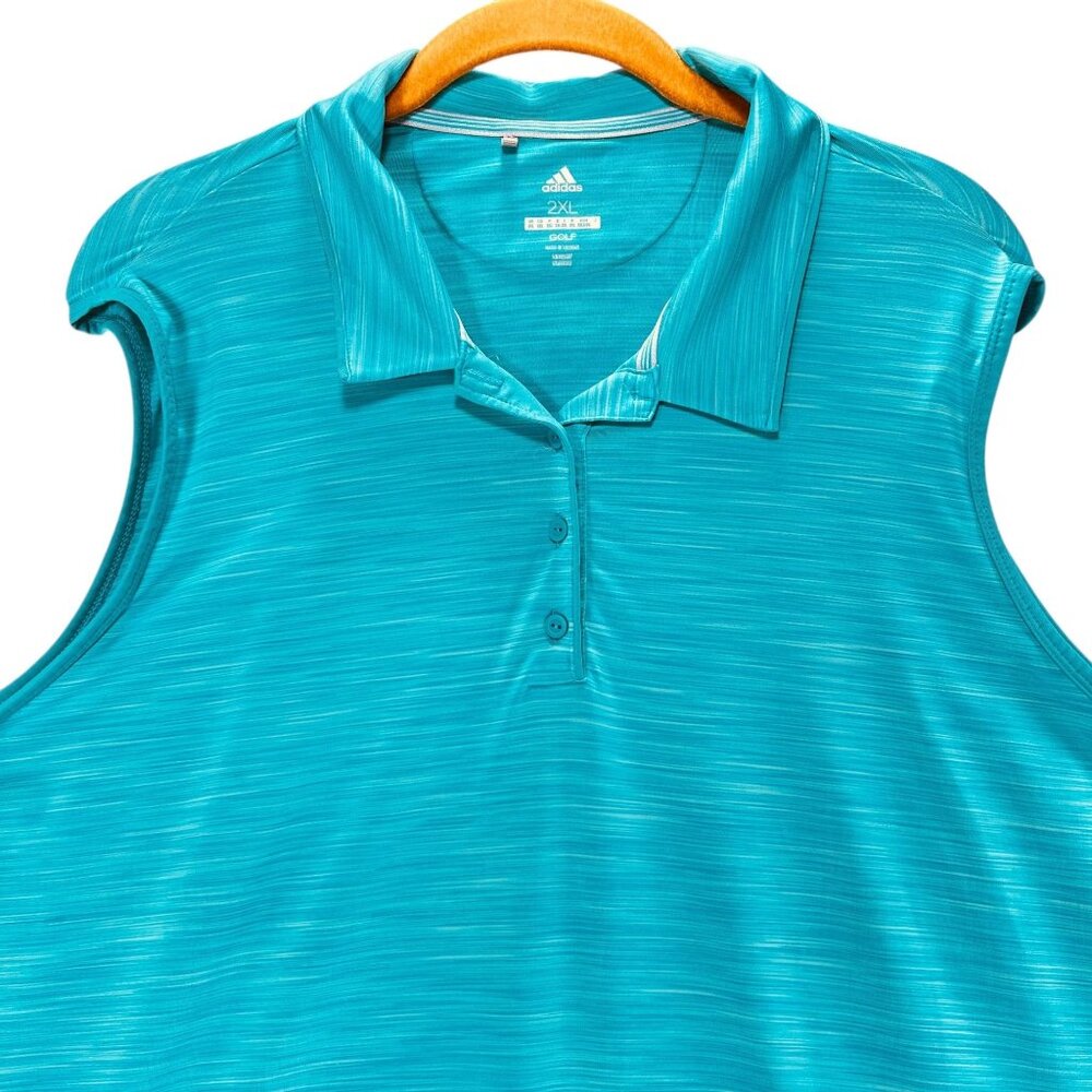 Adidas Sleeveless Polo Golf Shirt 2XL Turquoise Striped Womens Sport Blue Green